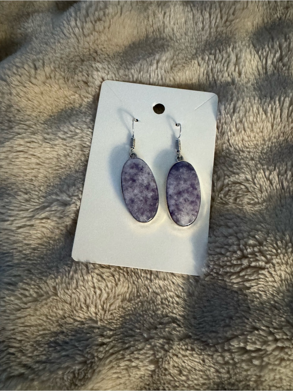 Silver 925 Purple Oval Crystal Drop Earrings - Women Jewelry